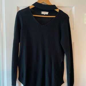 Black V-Neck Sweater with Choker Style Neckline